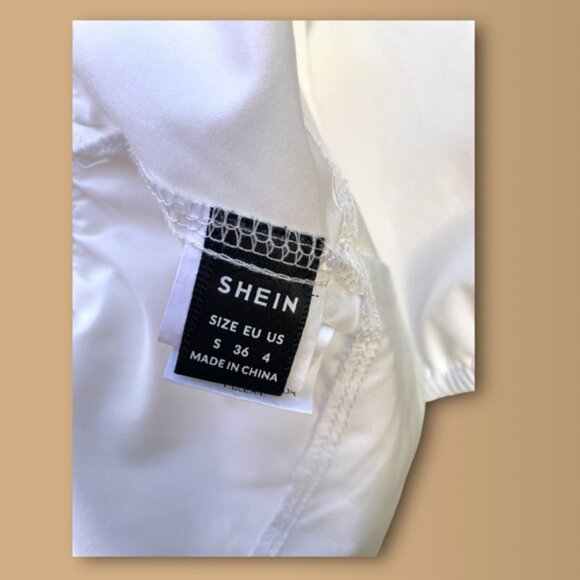 White Round Neck Tie Front Puff Sleeve Blouse - Picture 4 of 8